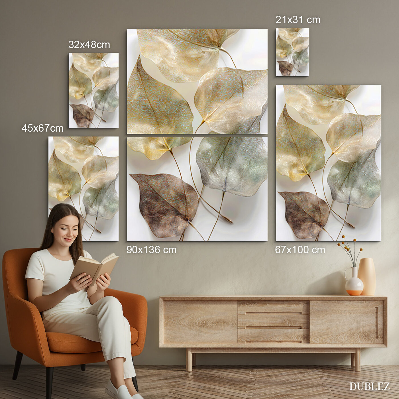 Wooden wall art - Stylish leaves | 90x136 cm
