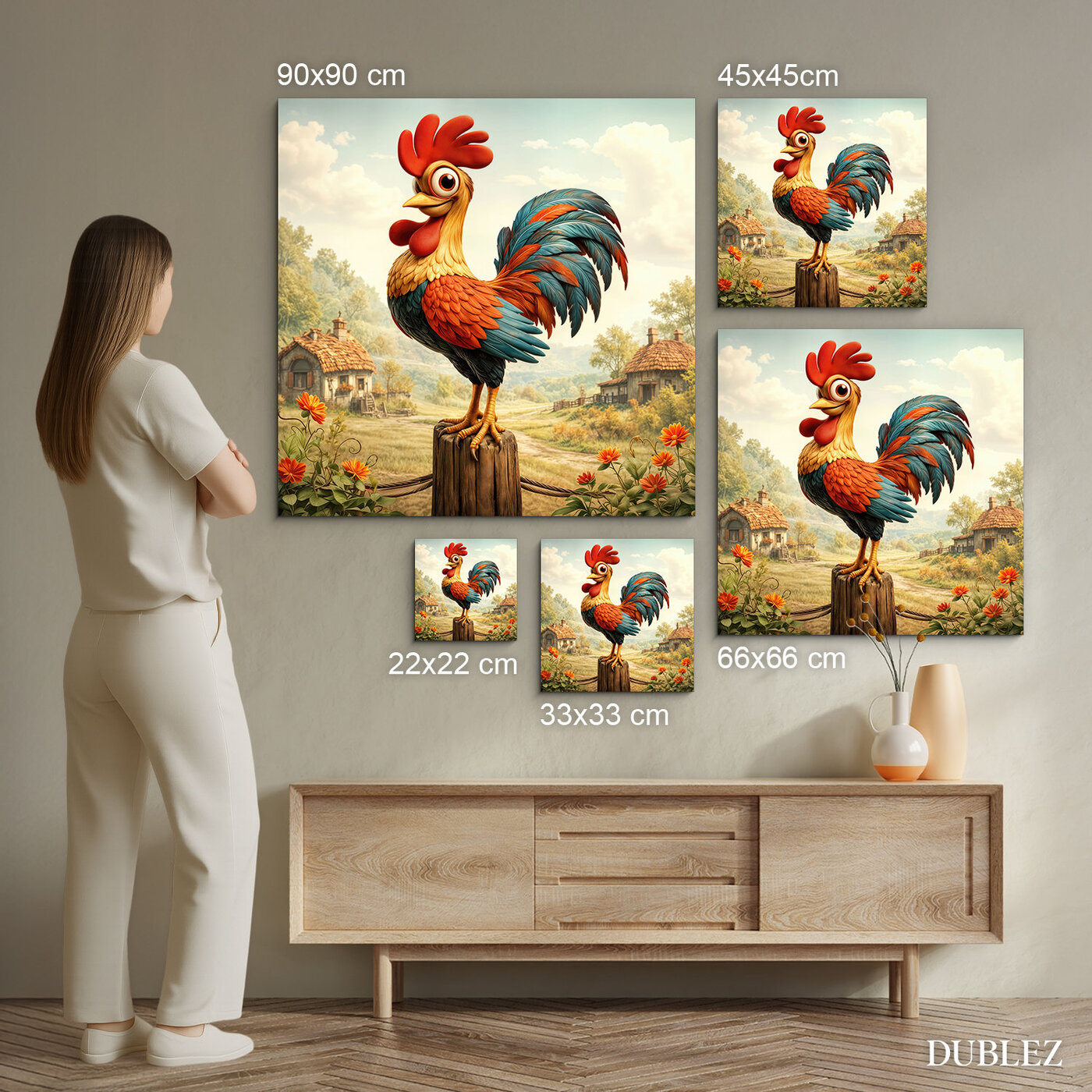 Drevený obraz pre deti - Kohút na farme