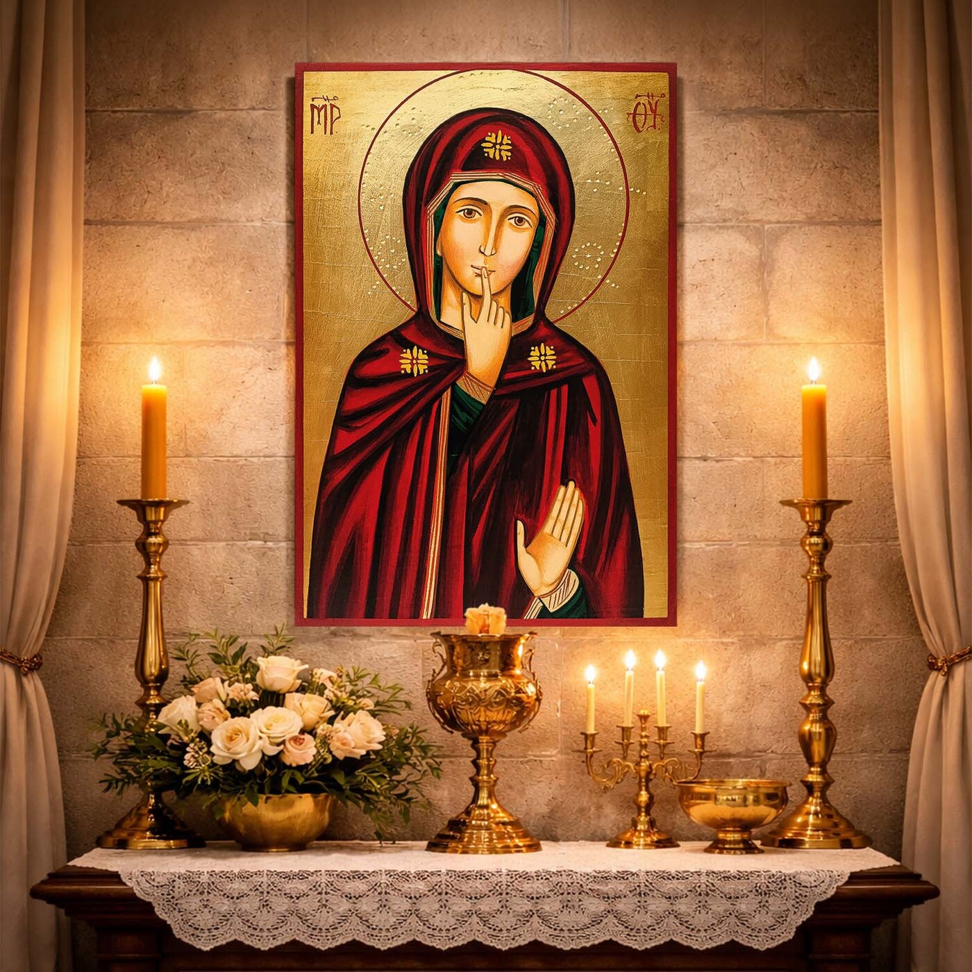 Drevený obraz - Panna Mária Matka Ticha