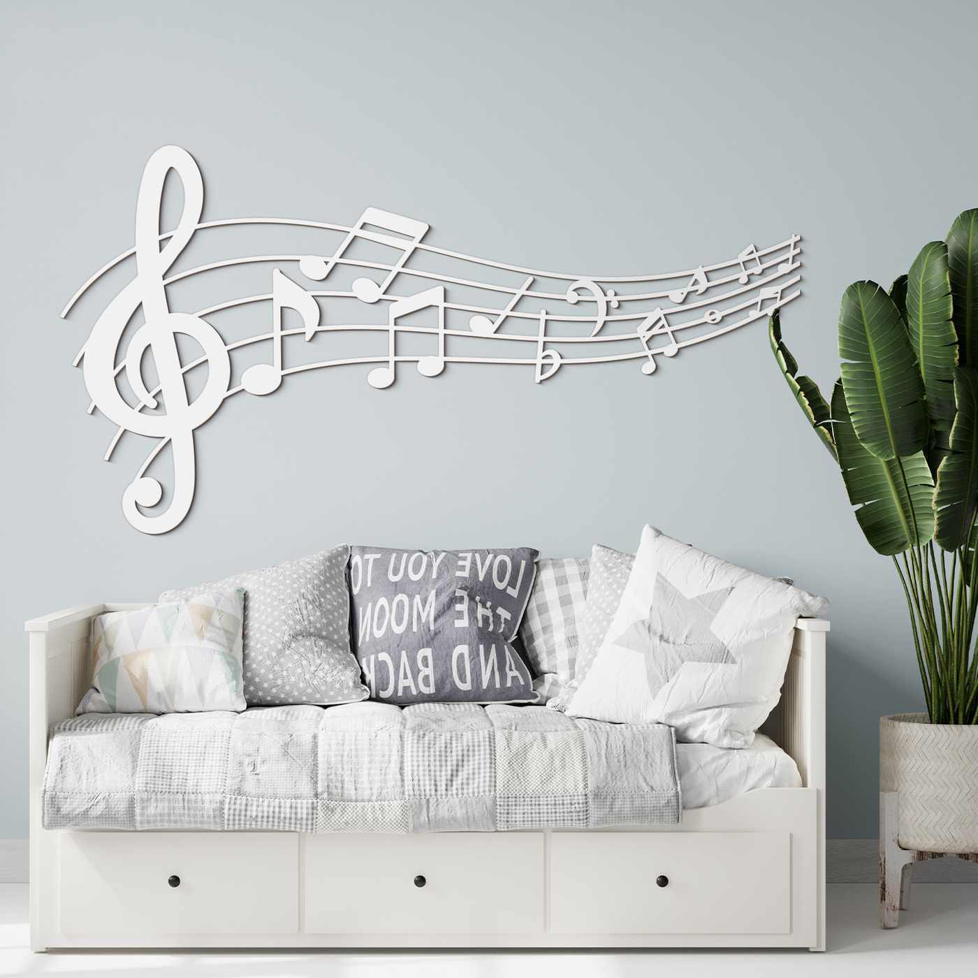 Drevený obraz - Husľový kľúč a noty | Biela