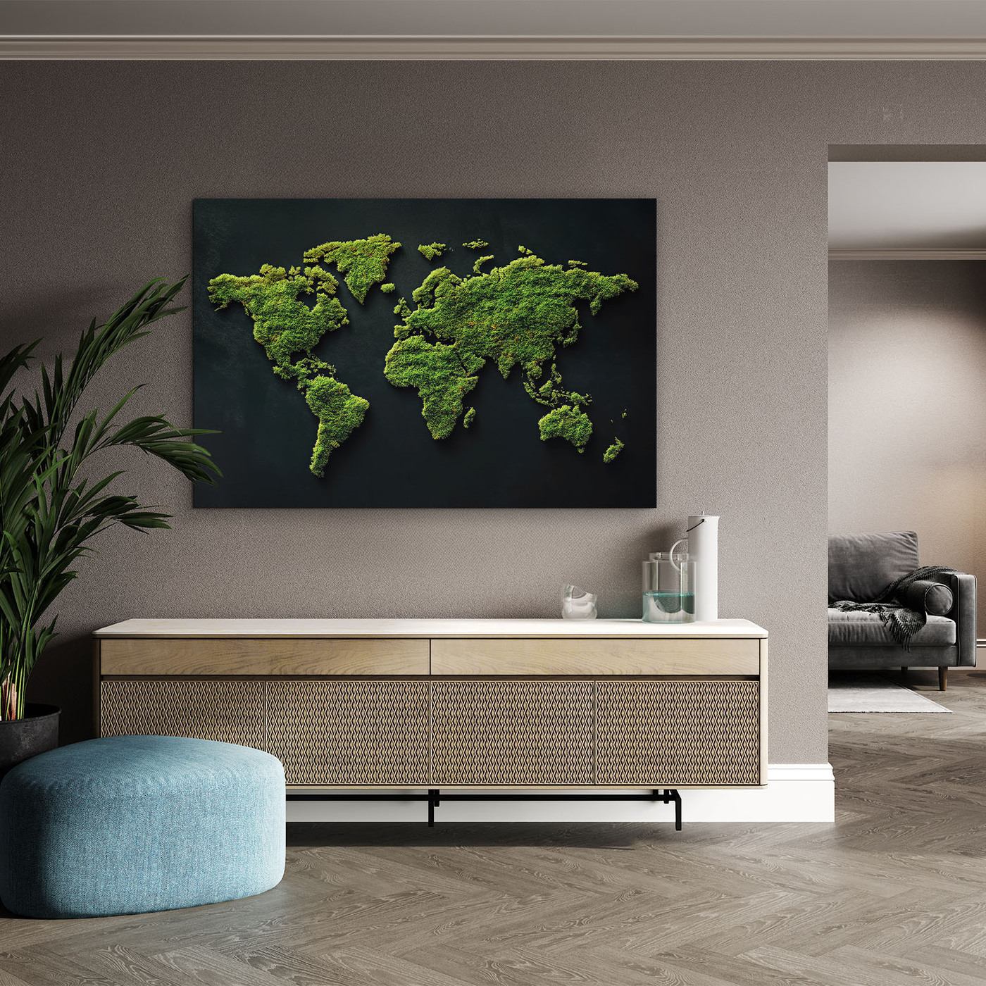 Drevený obraz - Machová mapa sveta