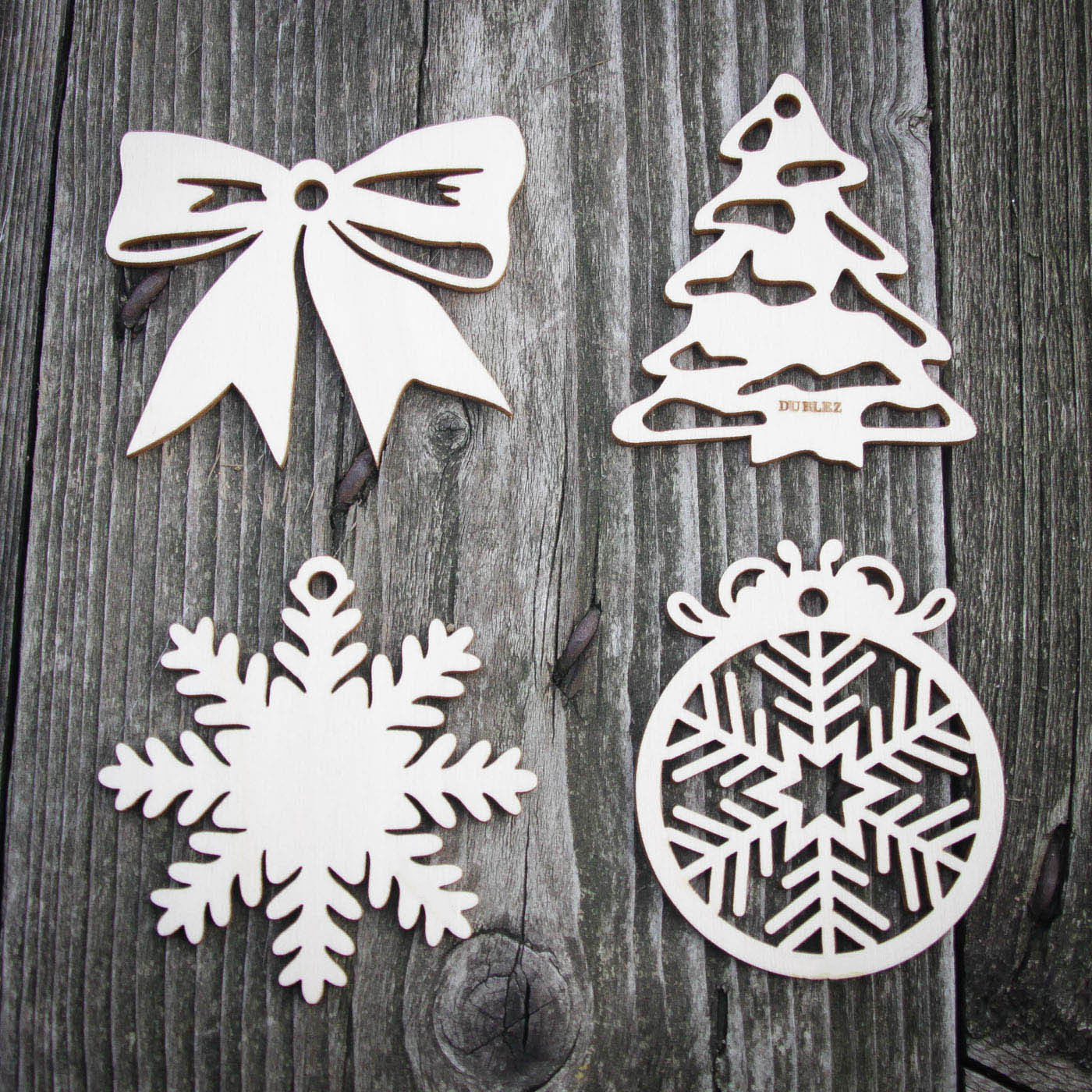 Dřevěné ozdoby na stromeček - Set 4 druhy po 5 ks (20ks) | Topolová překližka