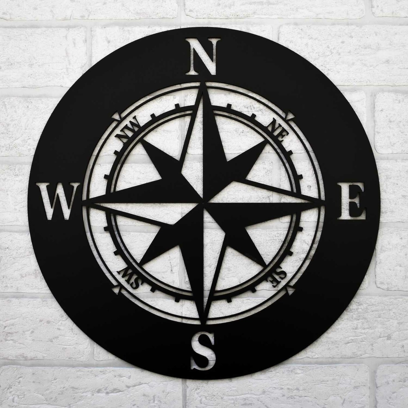 Drevená dekorácia na stenu - Kompas | Čierna