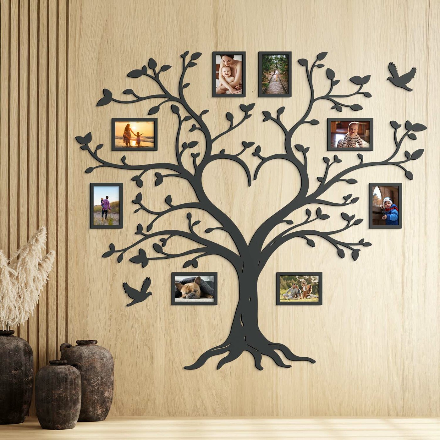 Drevený rodostrom na stenu | Antracitovo-šedá