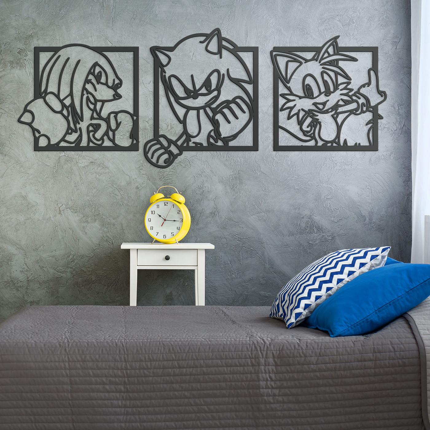 3-Piece Wall Art for Children&#039;s Room - Sonic  | Anthracite Gray