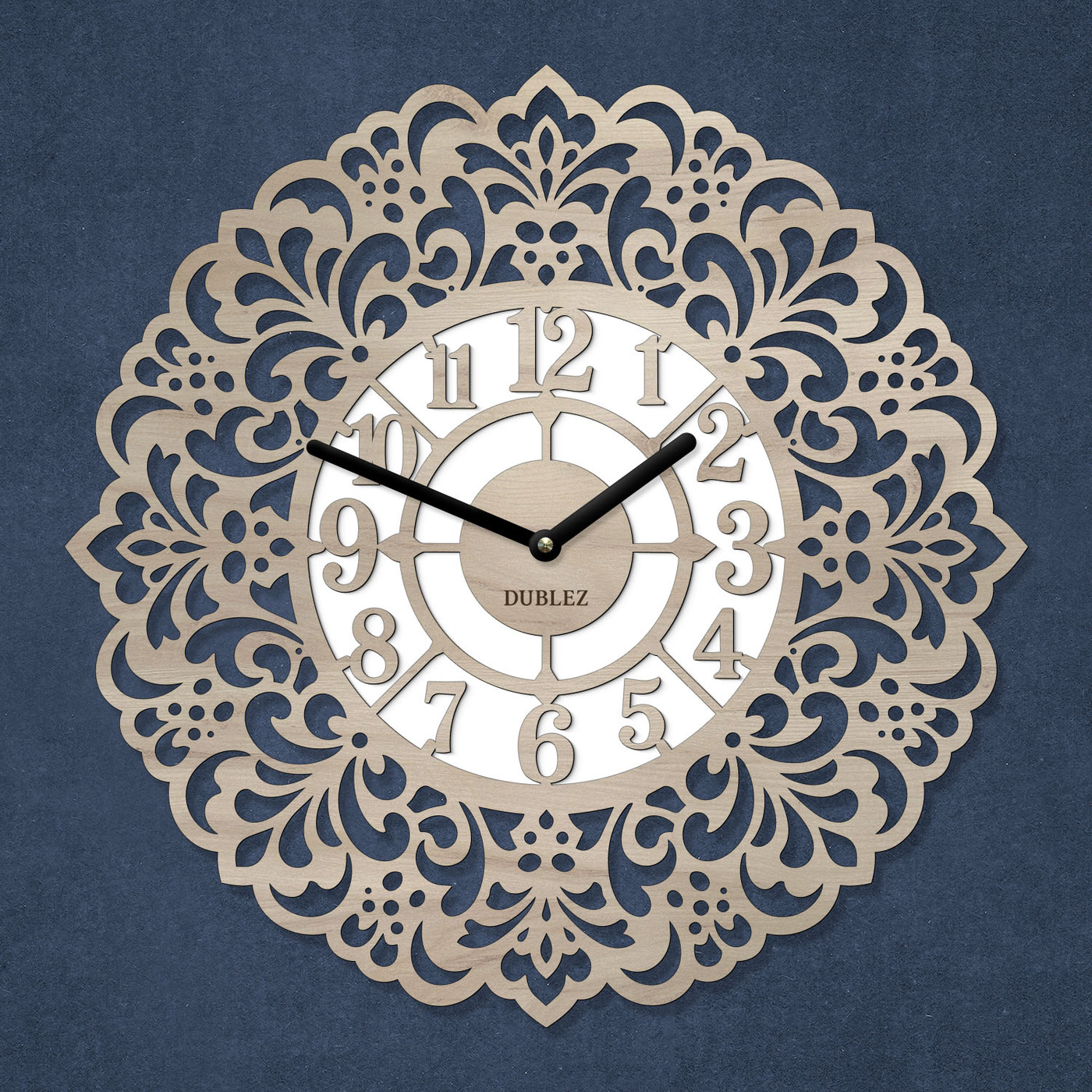 Wooden clock with mandala - Flower of Time | Cream Oak