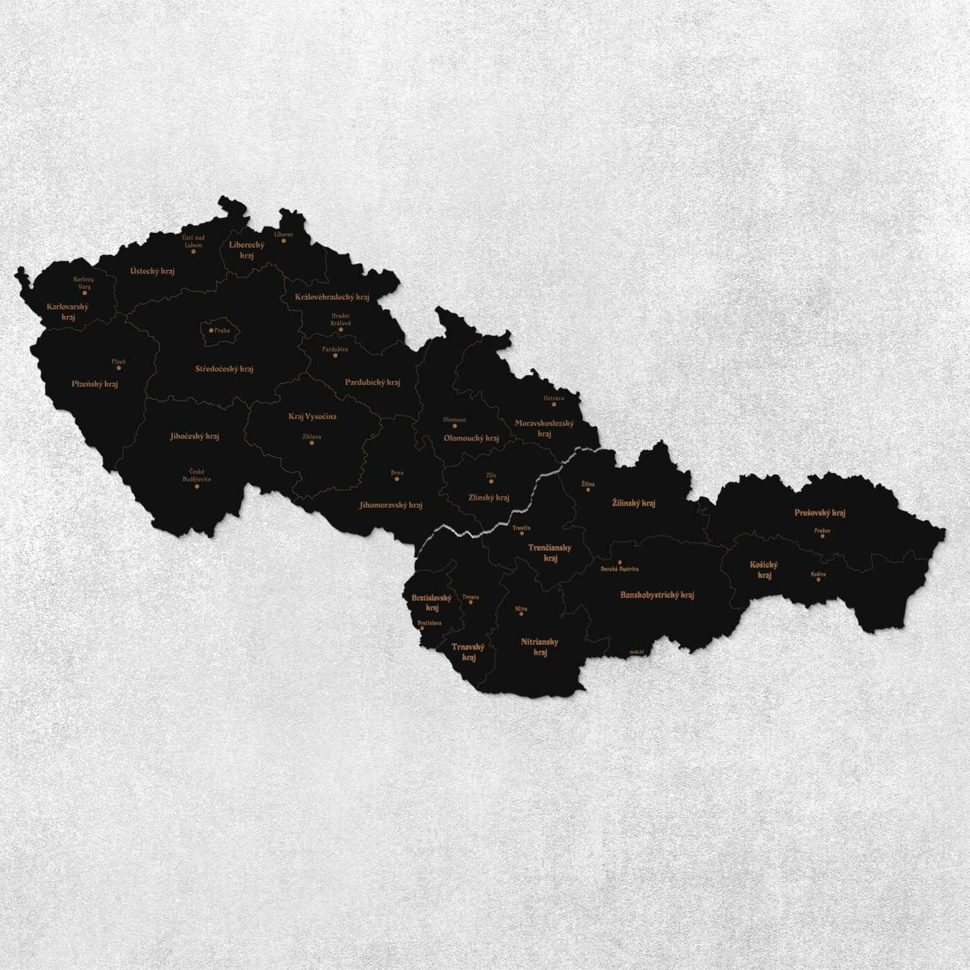 Nástěnné mapy krajů - Česká republika a Slovensko | Černá
