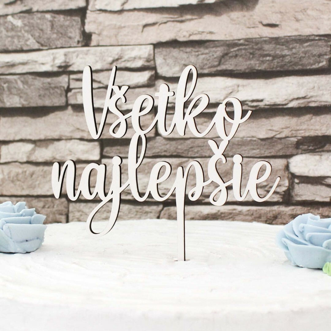 Drevený zápich do torty - Všetko najlepšie | Biela