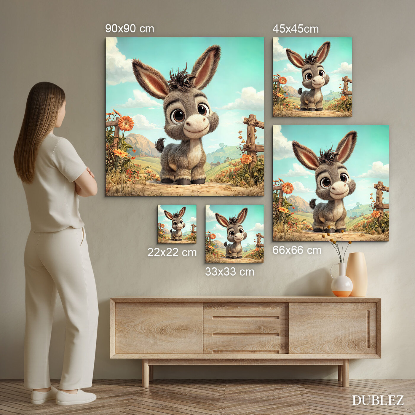 Drevený obraz farmárskeho zvieratka - Oslík