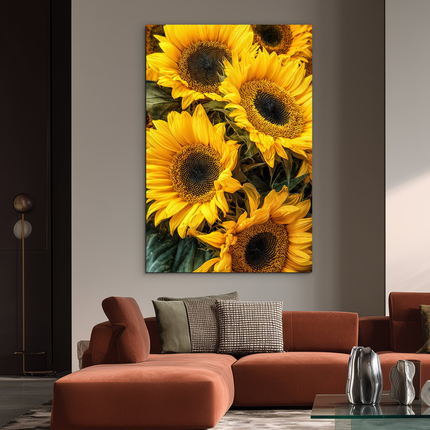 Dřevěný obraz slunečnic