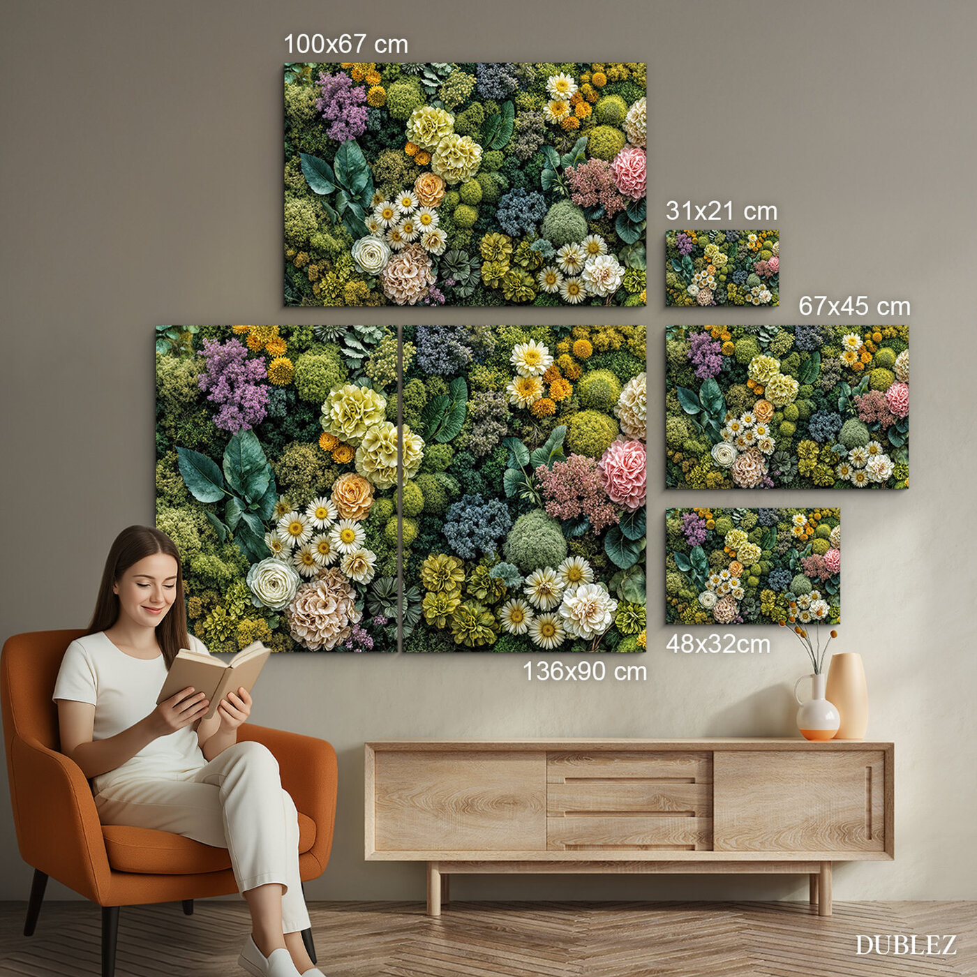 Prírodný obraz s machom a kvetmi - Kvitnúca záhrada | 136x90 cm