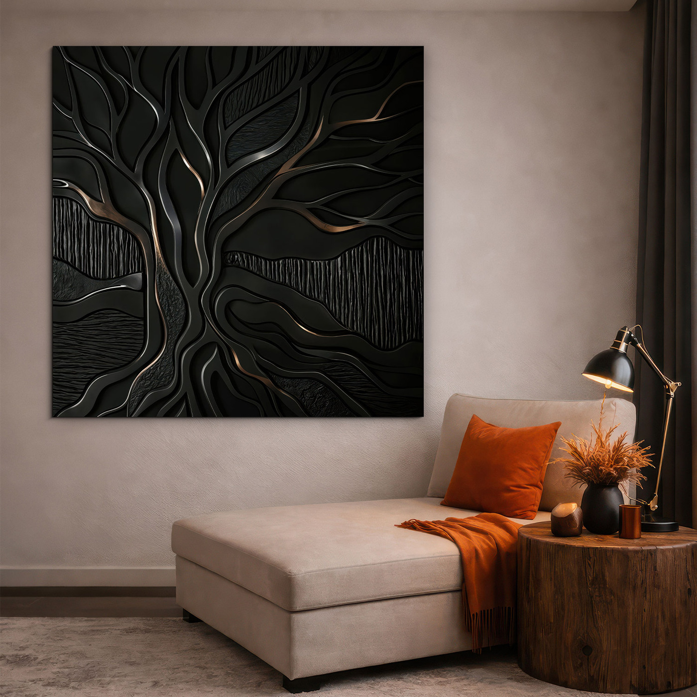 Čierny industriálny obraz - Strom Arora