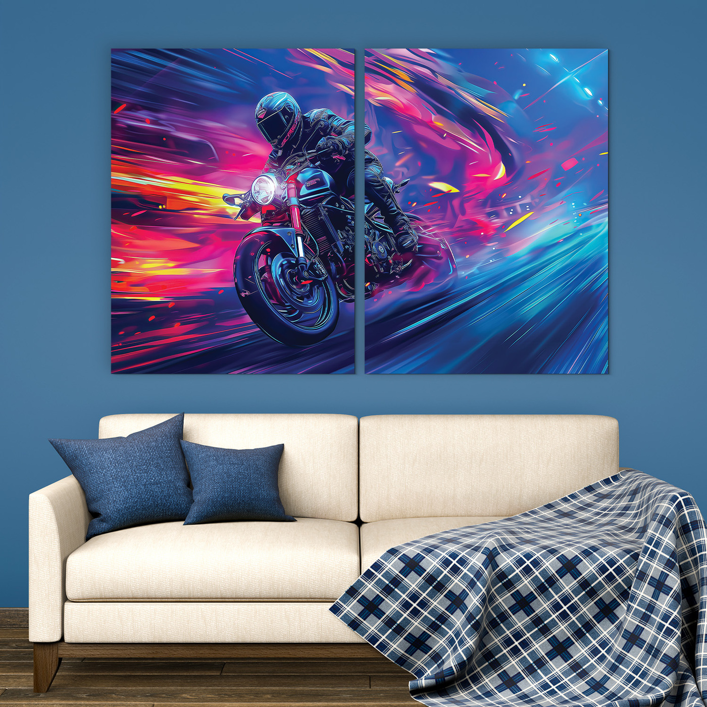 Moderný obraz - Neónová motorka | 136x90 cm