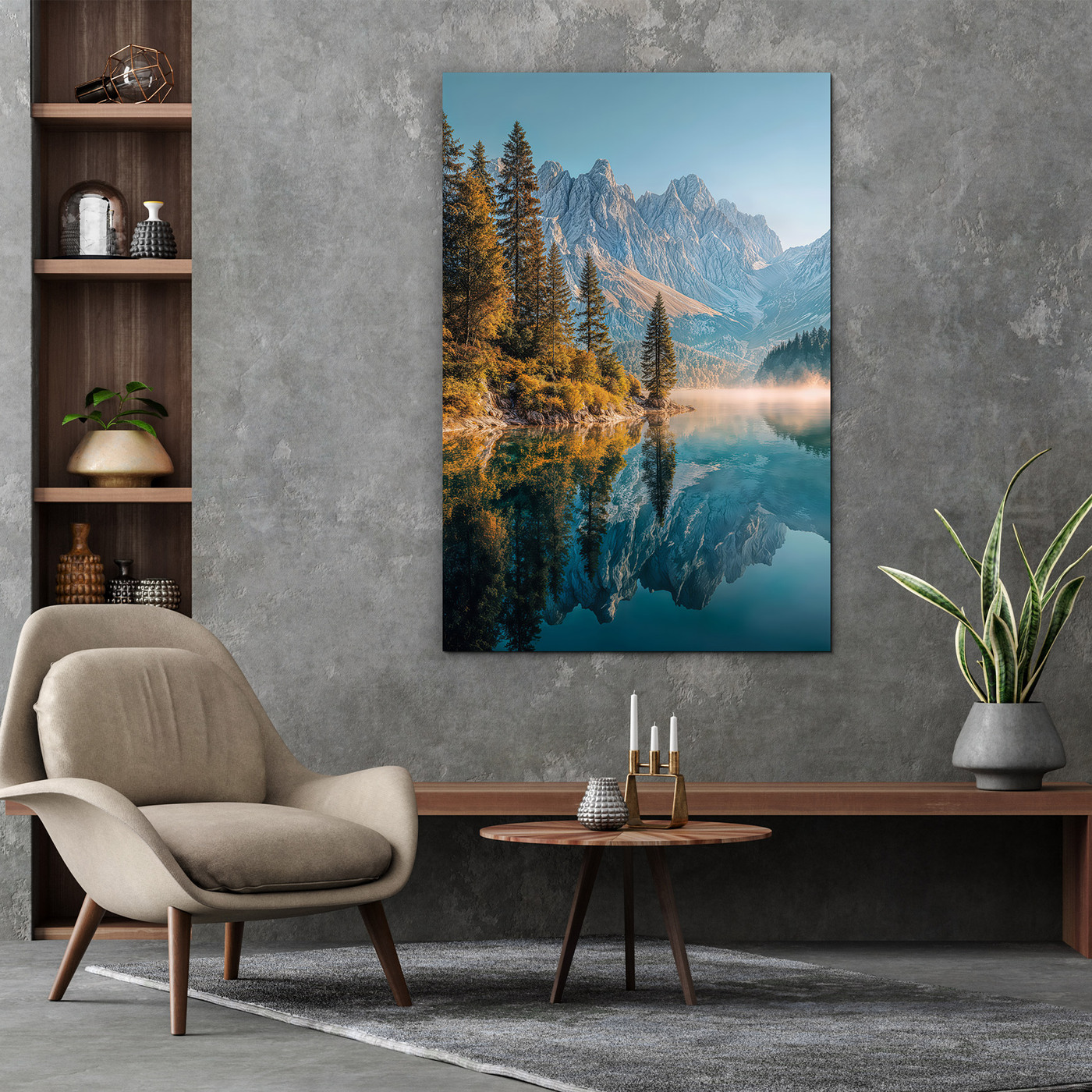 Drevený obraz - Jesenné hory a jazero
