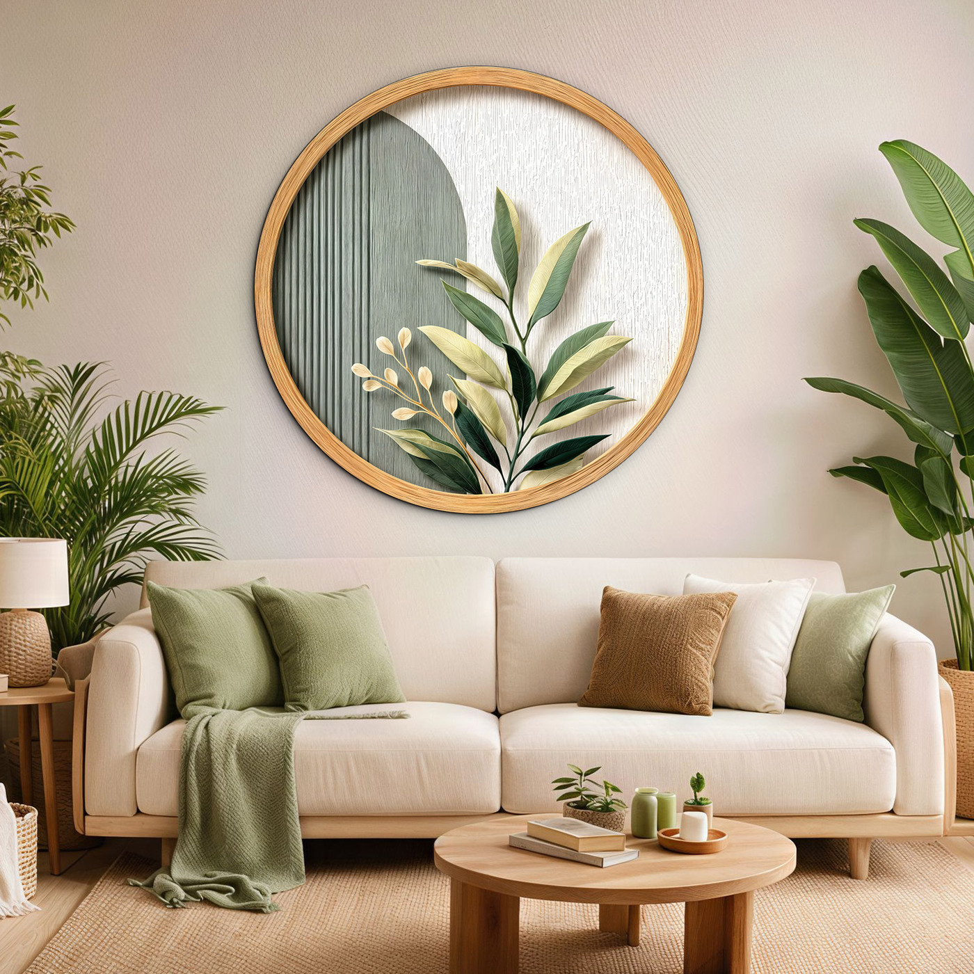 Kruhový art obraz na dreve - Botanica