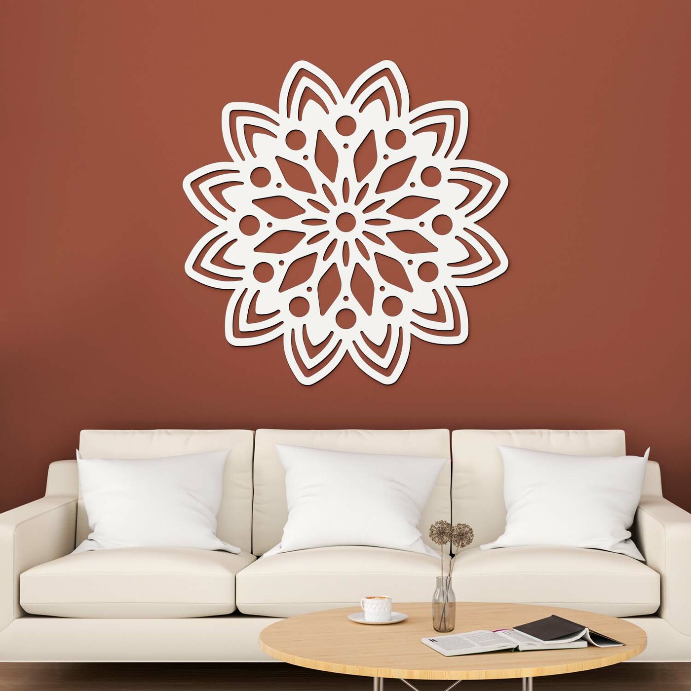 Wooden Mandala on the Wall - Unique | White