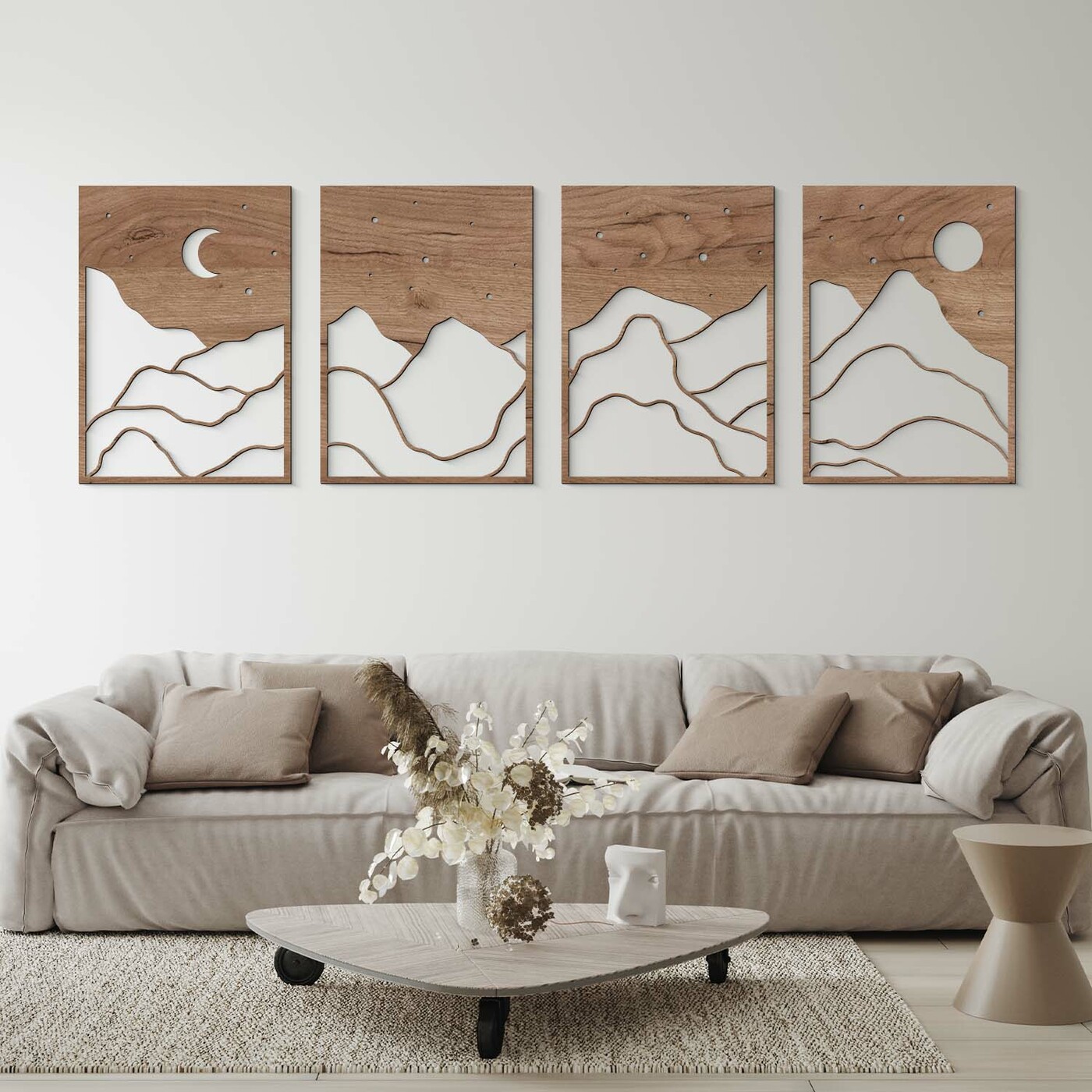 Viacdielna drevená dekorácia - Nočná obloha | Dub tabakový