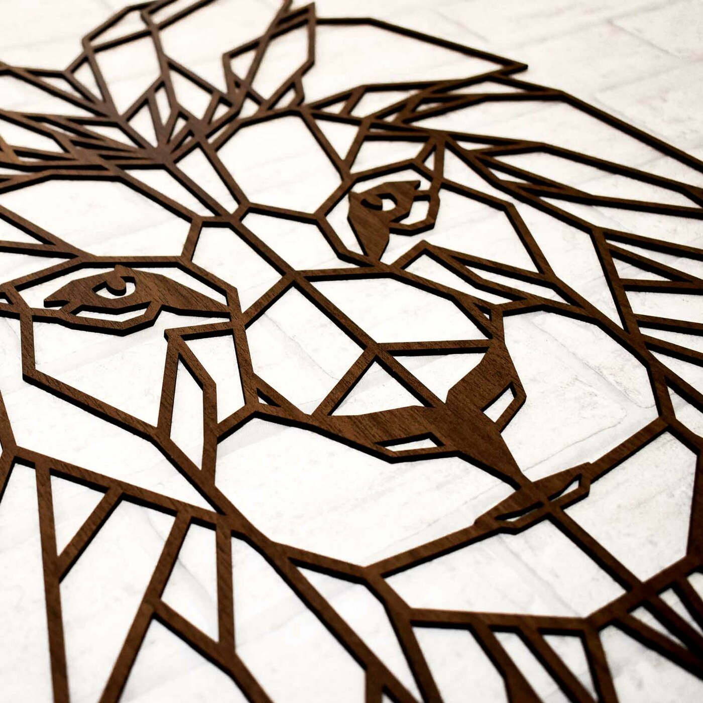Polygonal Lion Wall Art | Walnut