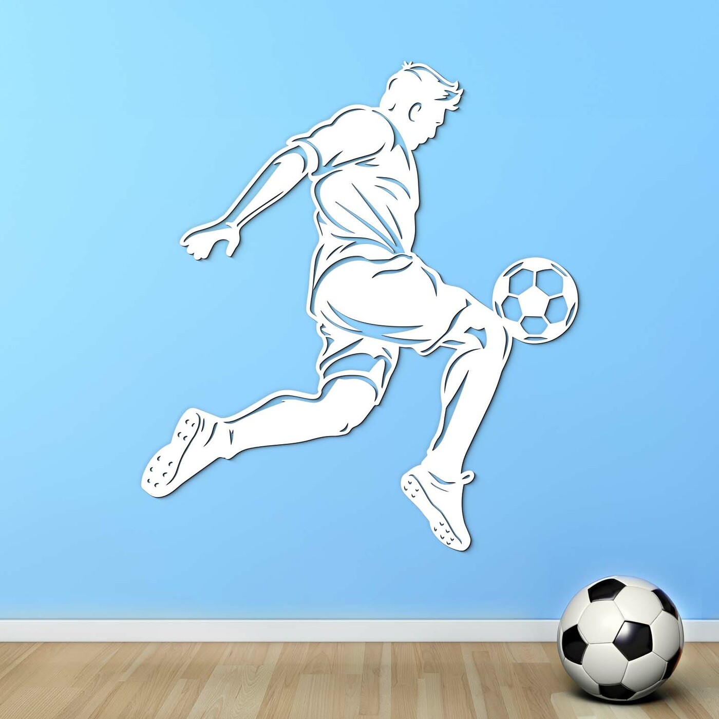 Wooden Sports Wall Art - Footballer | White