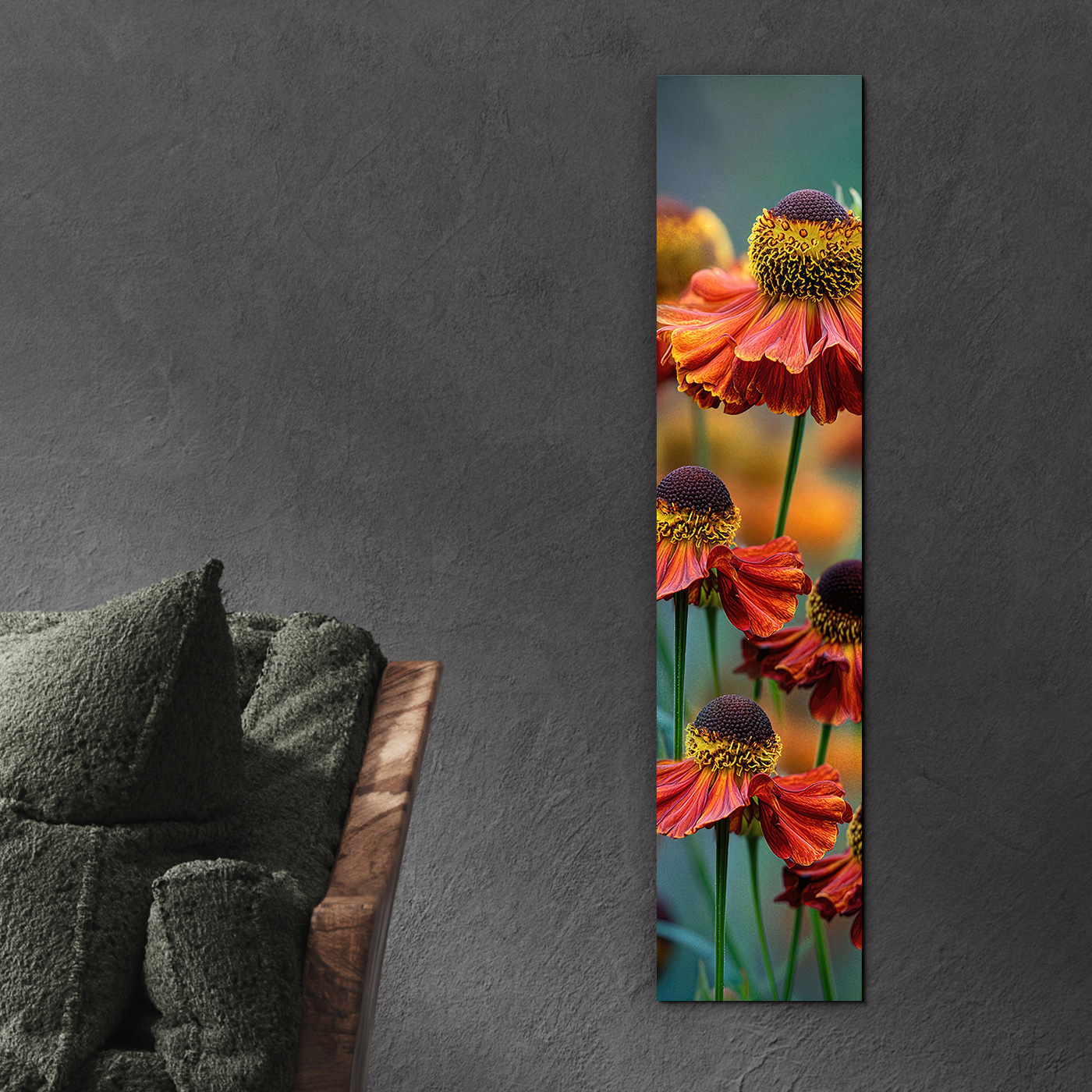 Úzký dřevěný panel - Květiny Helenium