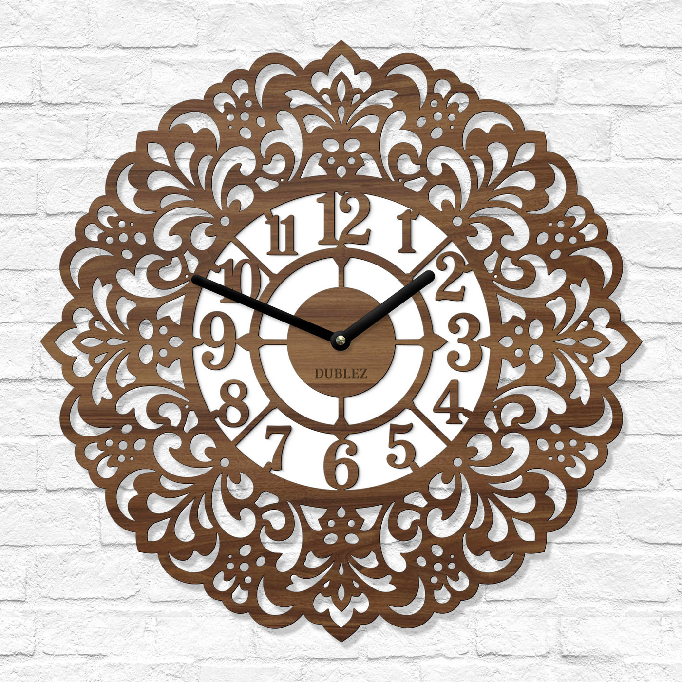 Wooden clock with mandala - Flower of Time | Walnut