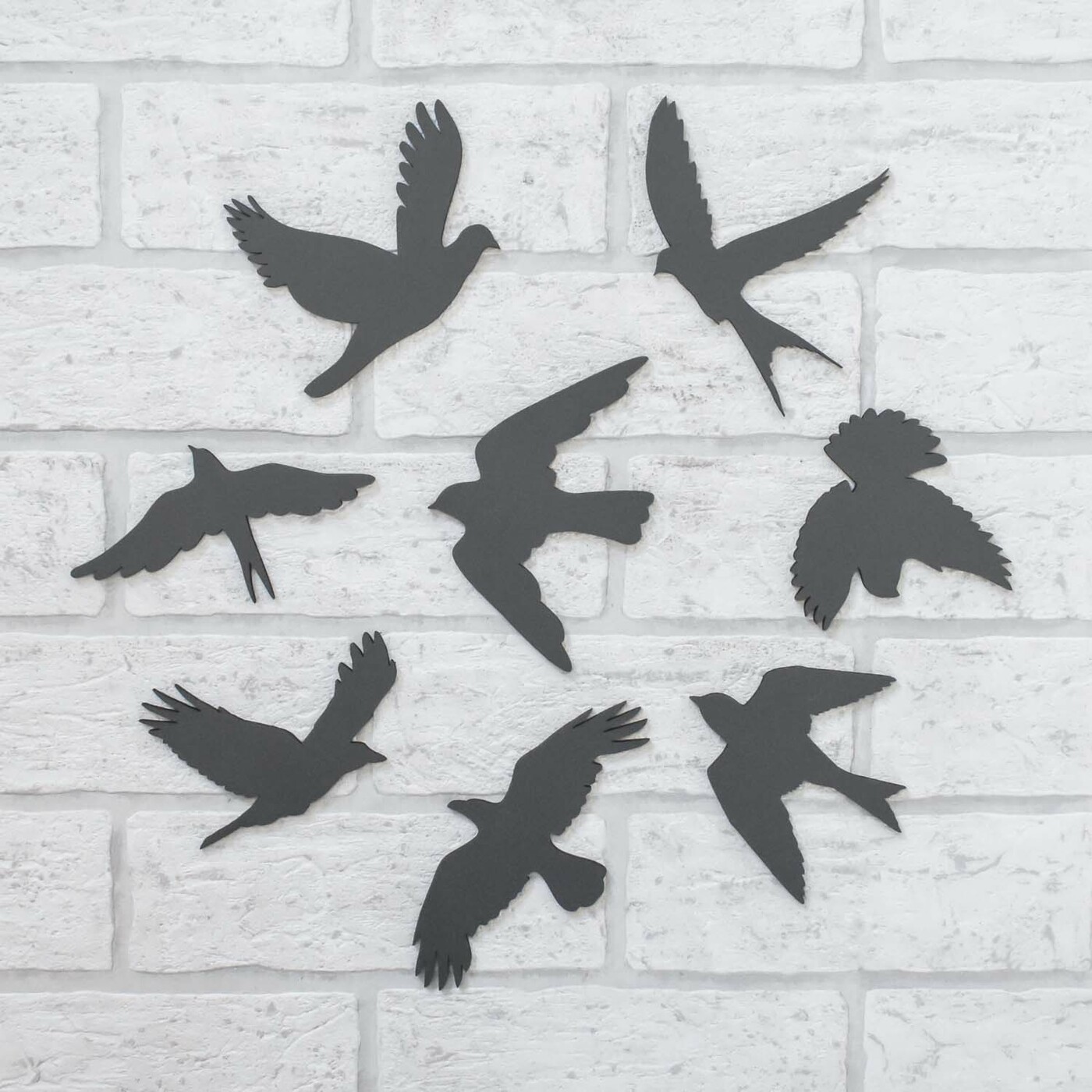 Drevená samolepka vtáčiky na stenu 8 ks | Antracitovo-šedá