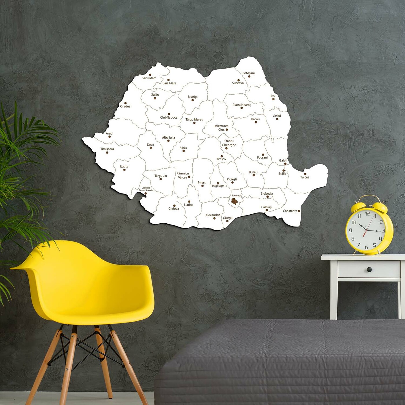 Harta României de perete din lemn | Alb