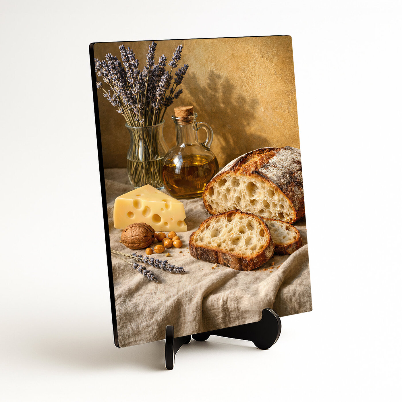 Vintage obraz do jedálne - Chlieb, syr a levanduľa