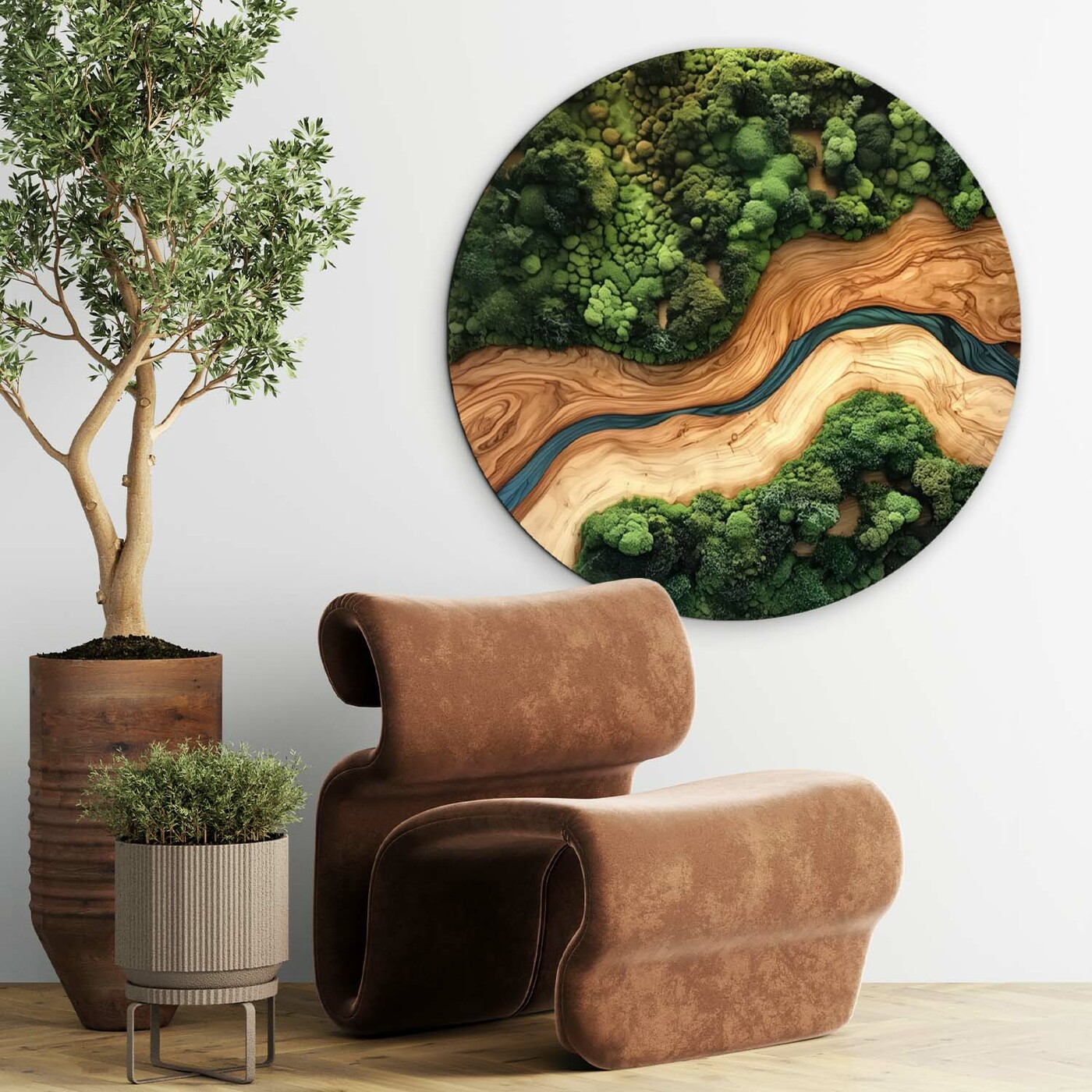 Circular Wall Art from Wood - Moss in Epoxy