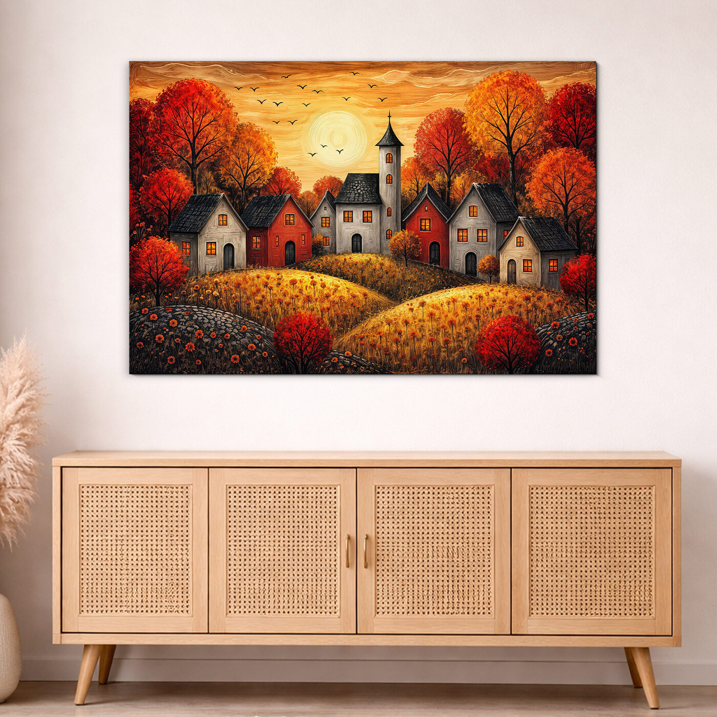 Dekoratívny obraz - Dedinka pod jesenným slnkom