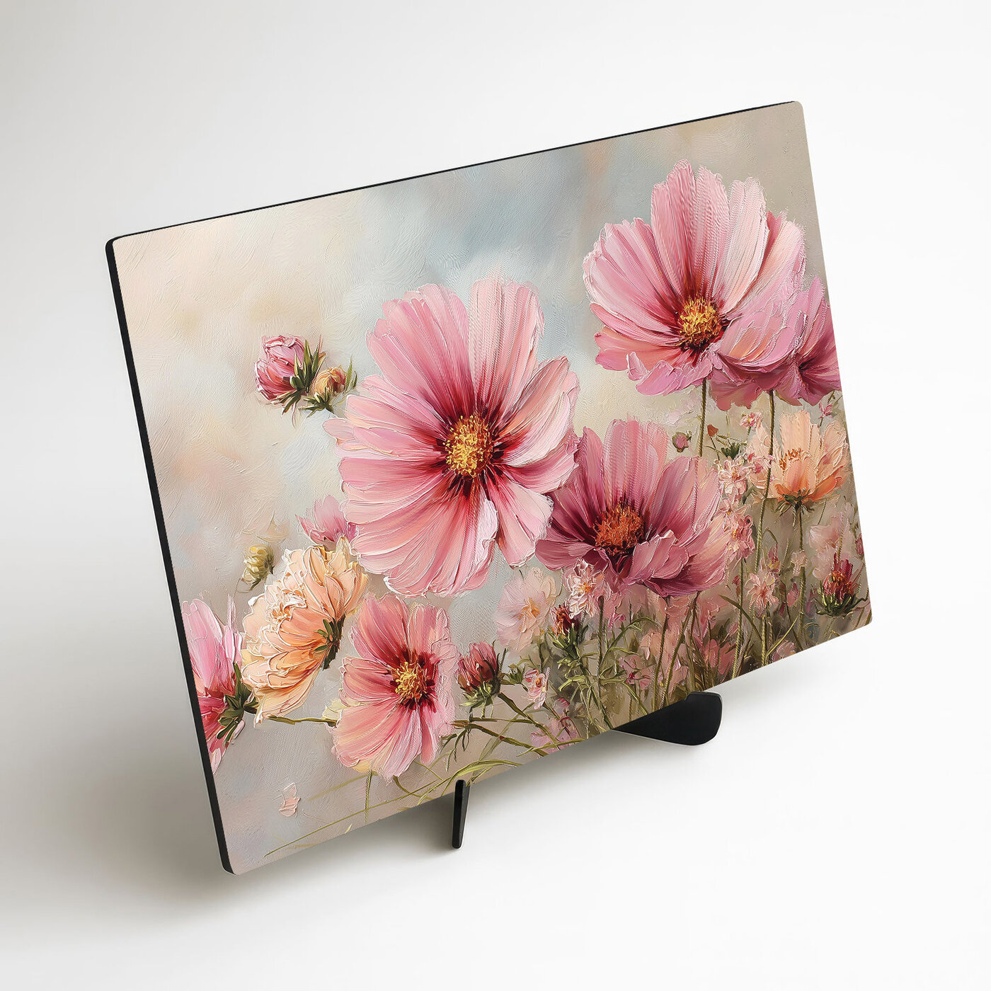 Tablou din lemn pentru living - Flori roz de mari dimensiuni