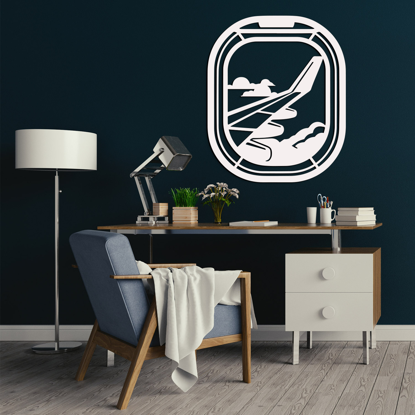 Tablou din lemn - Hubloul avionului | Alb