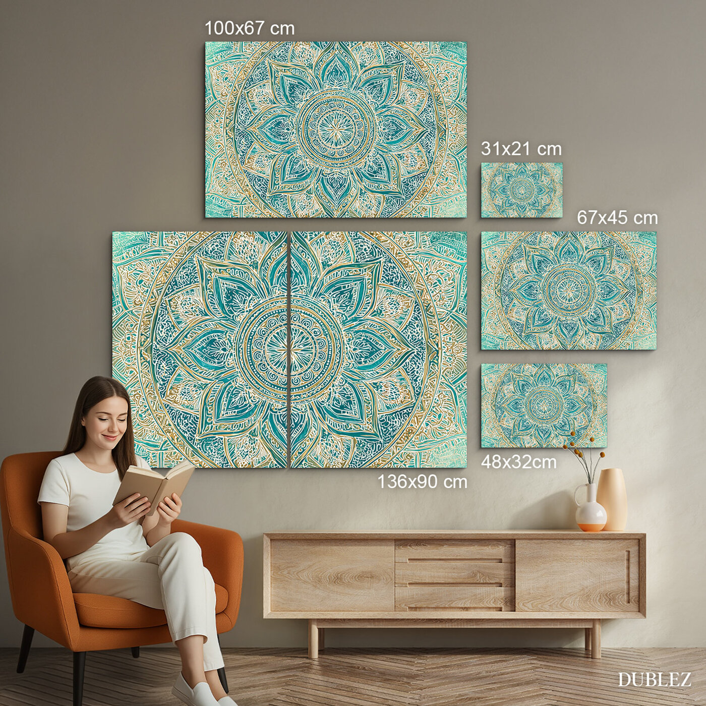 Türkiz mandala a falra - Tisztaság | 136x90 cm