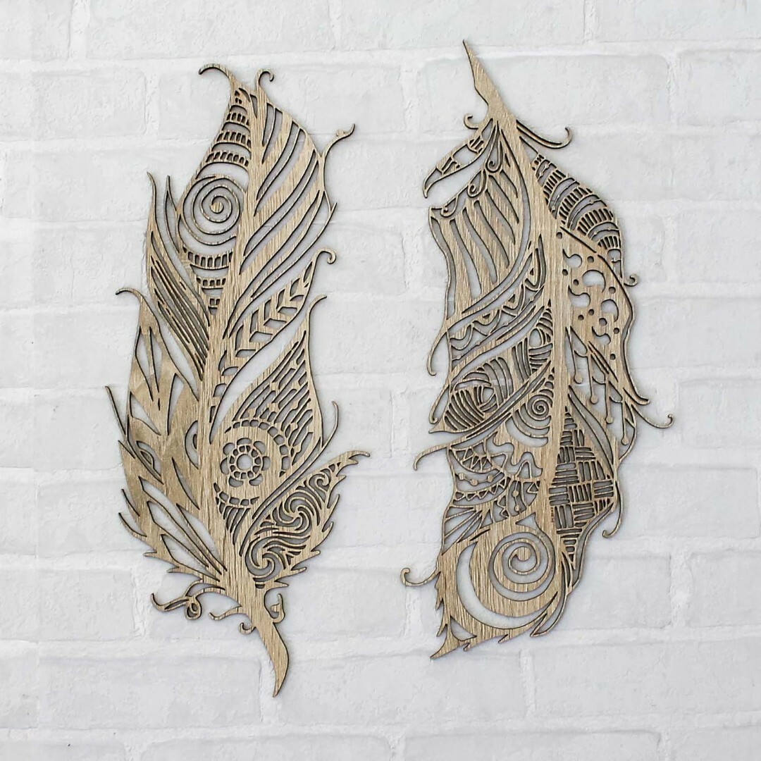 Cut-out Feathers on the Wall made from Wood | Oak Sonoma