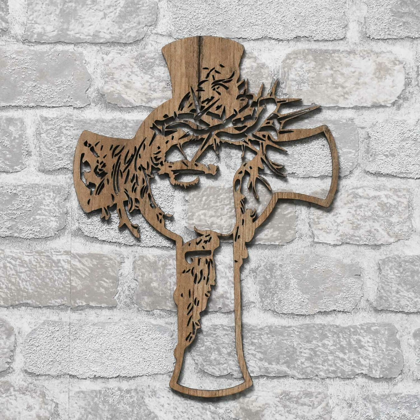 Wooden Cross on the Wall with Jesus | Tobacco Oak