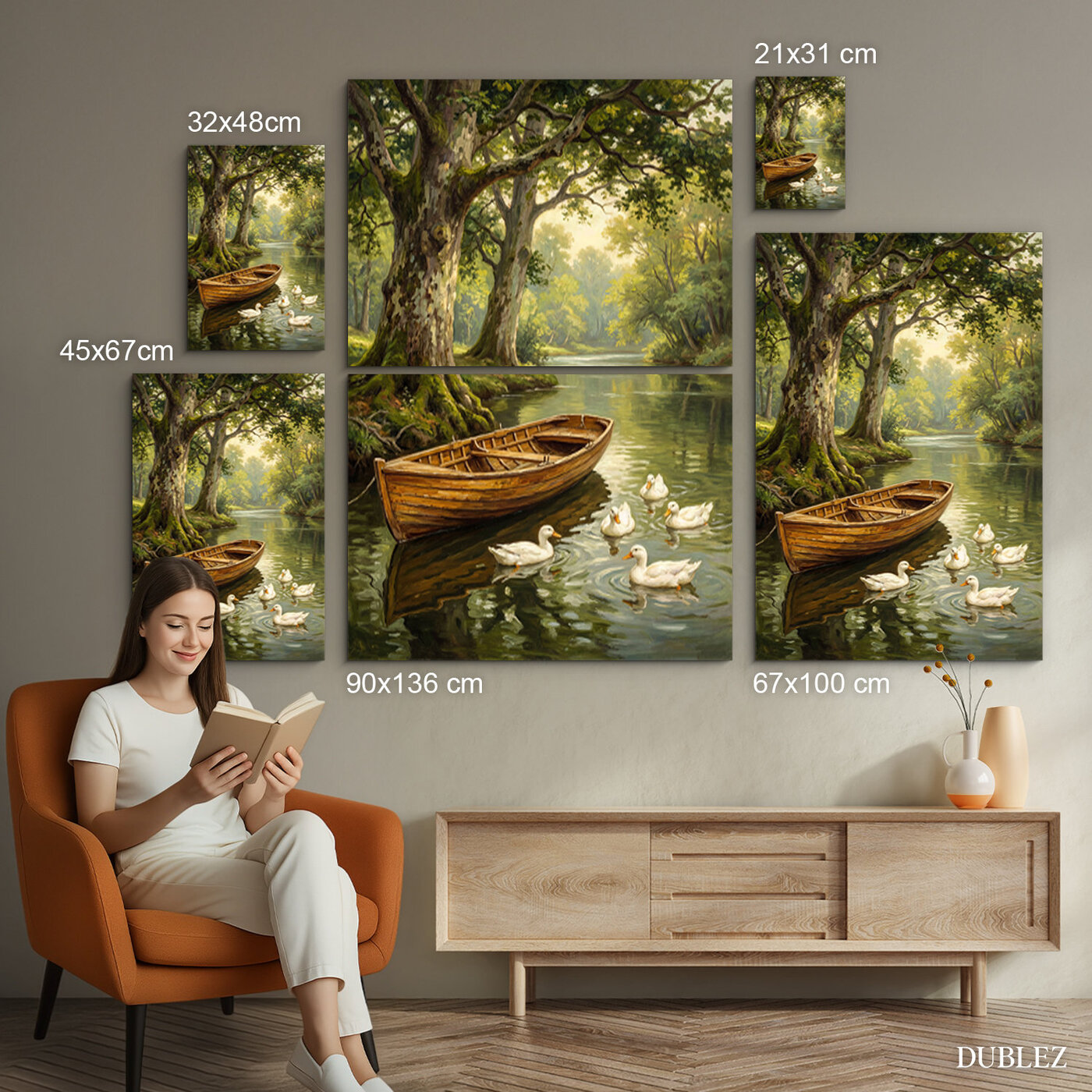 Maľovaný obraz do obývačky - Čln s kačkami