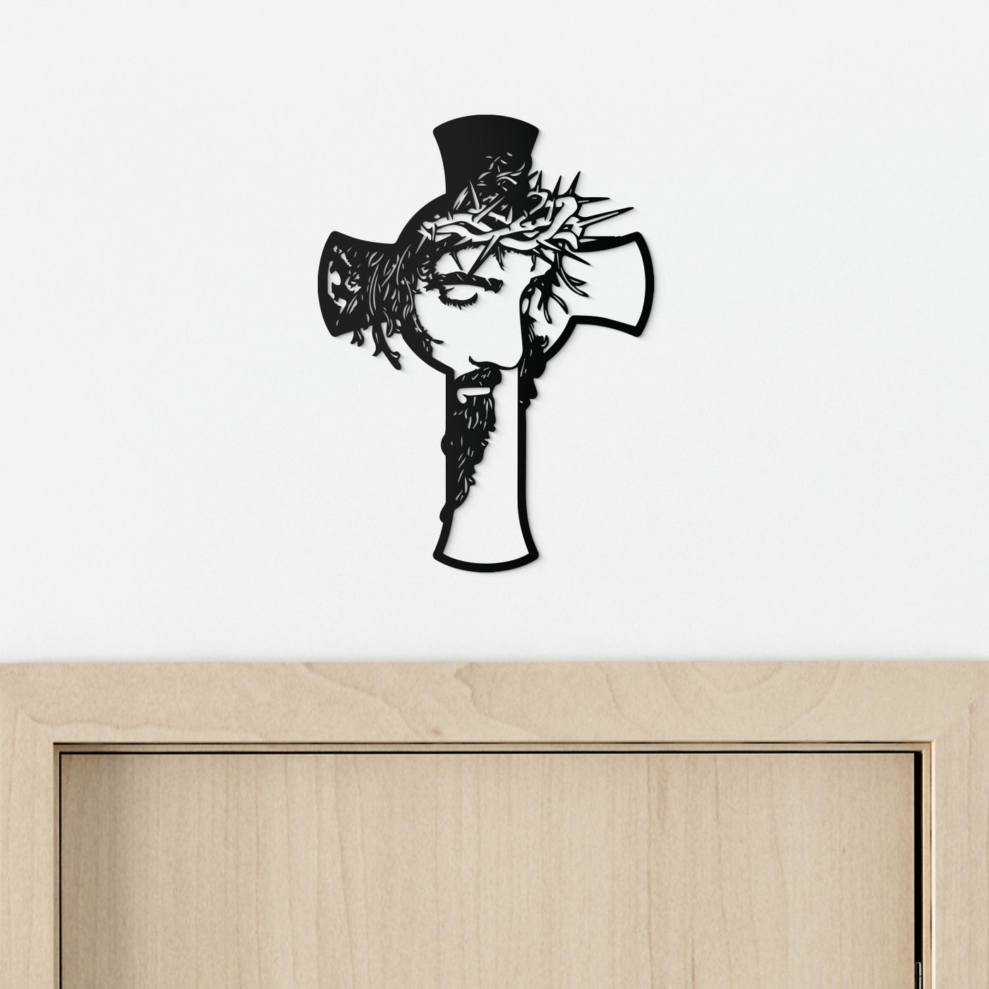 Wooden Cross on the Wall with Jesus | Black