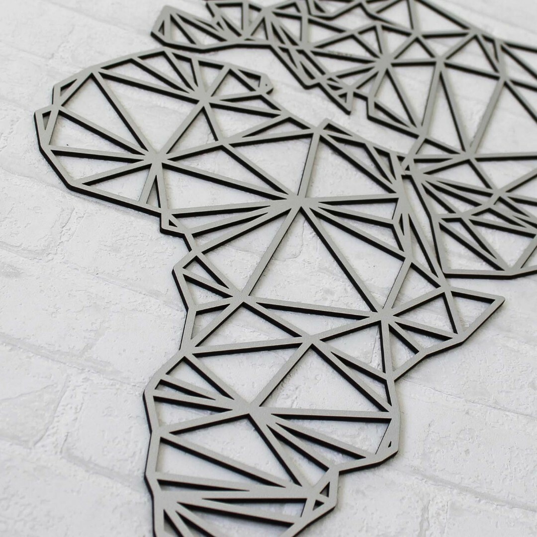 Fali 3D világtérkép - Poligonális atlasz  | Ezüst