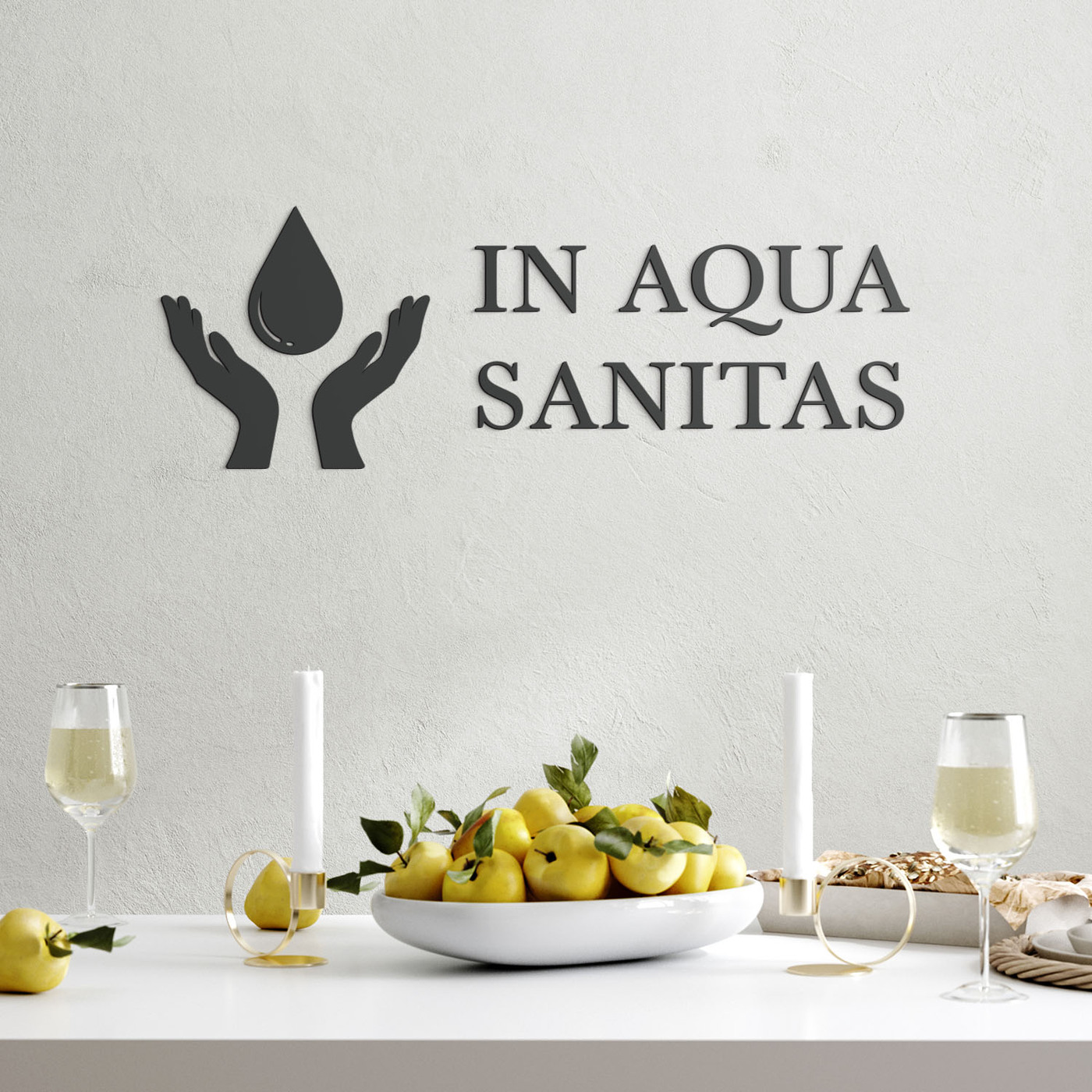 Wooden wall quote - In aqua sanitas | Anthracite Gray