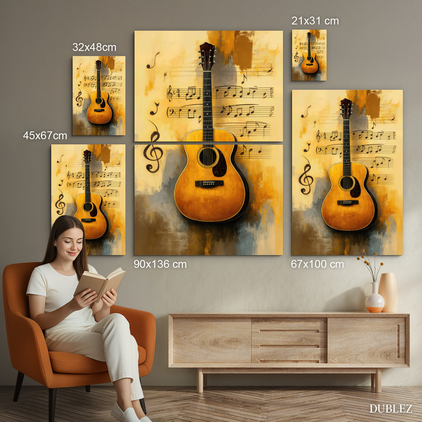 Vintage obraz - Gitara | 90x136 cm