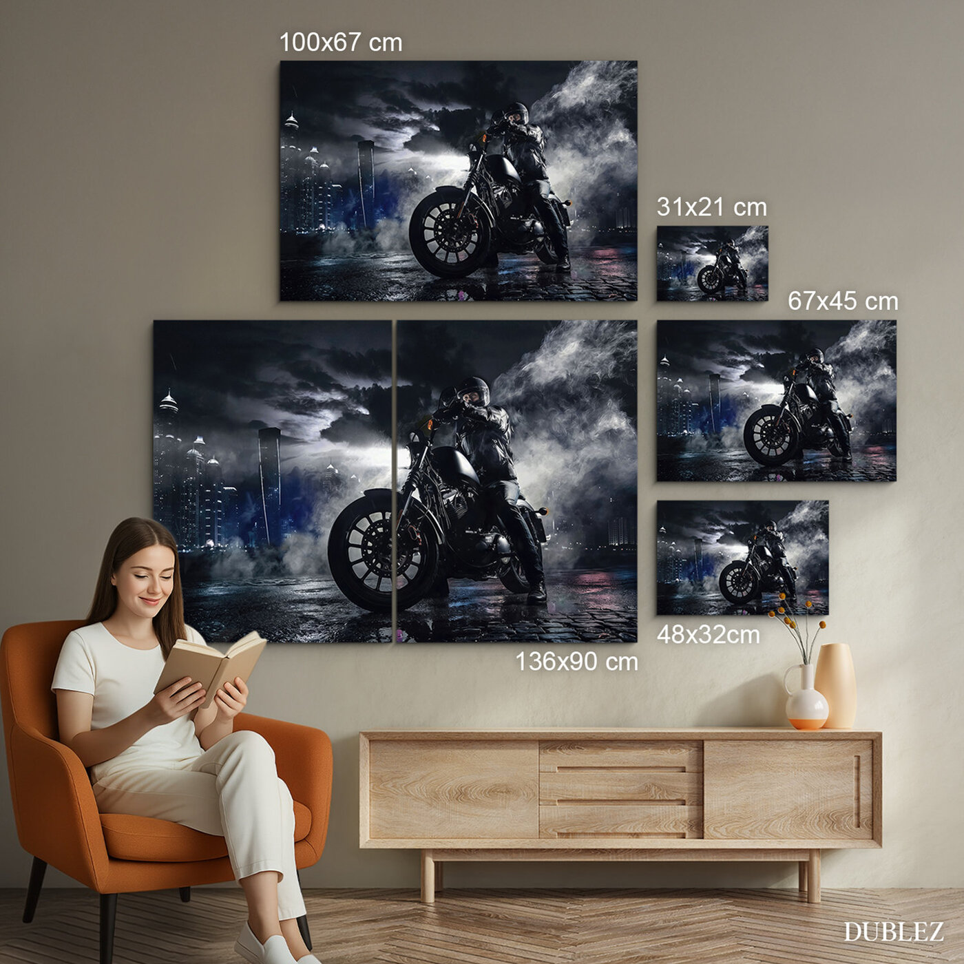 Motorcycle painting on wood - Night Rider | 136x90 cm