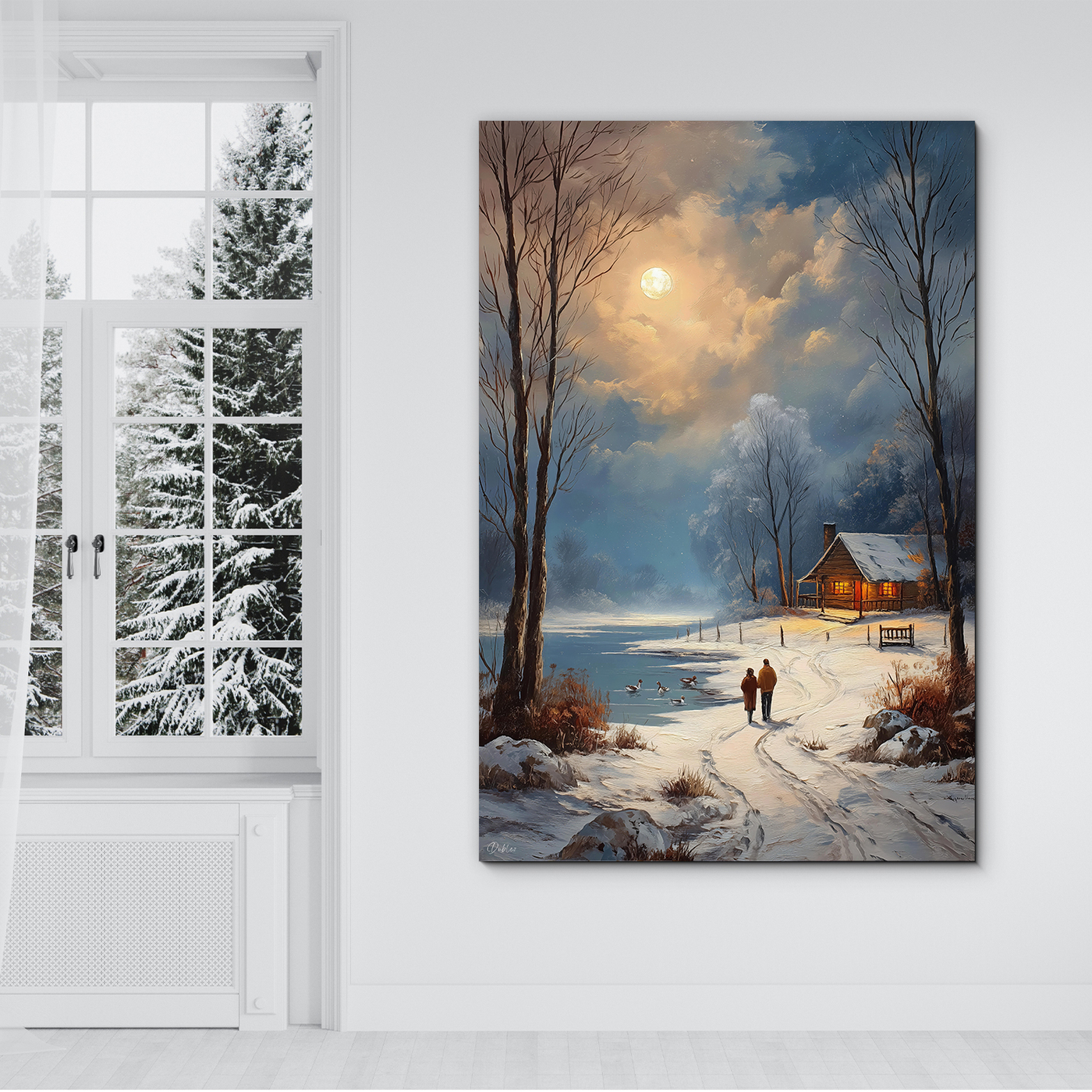 Winter scene - Cabin by the lake
