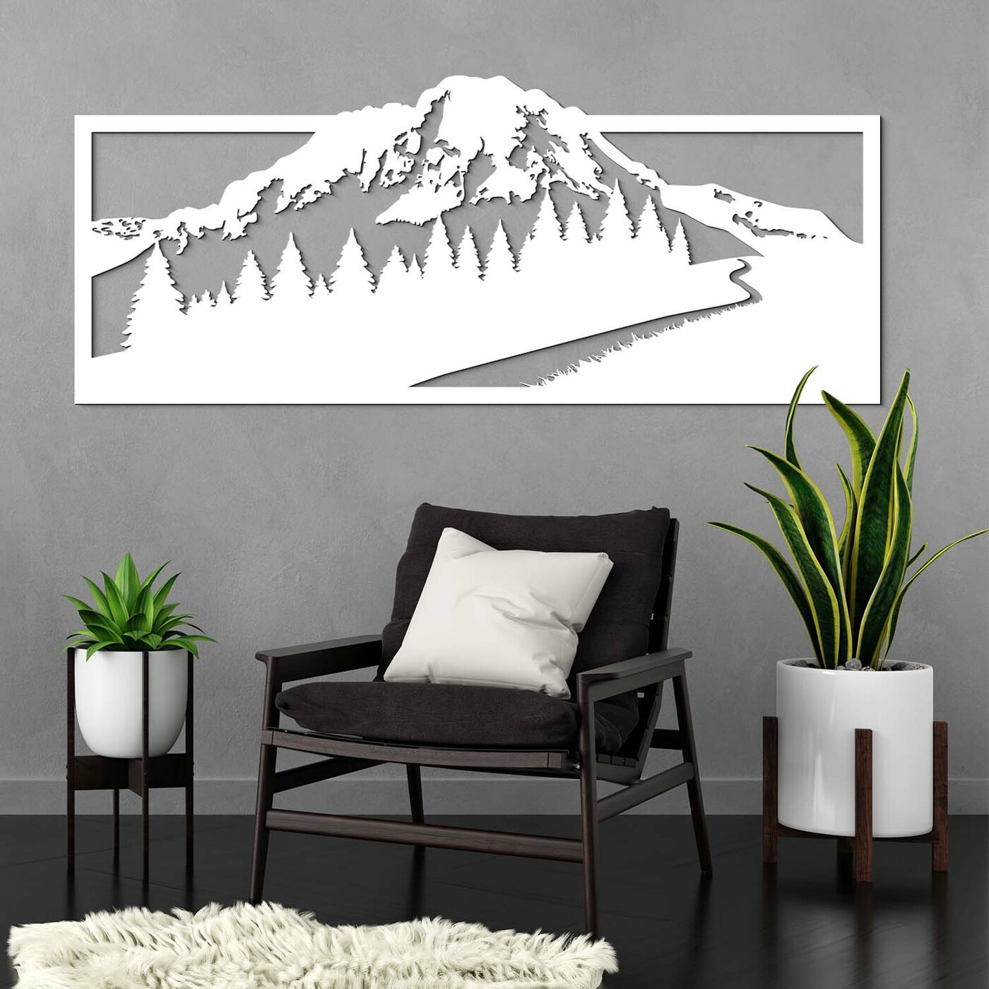 Wooden Wall Art - Mountain Peak | White