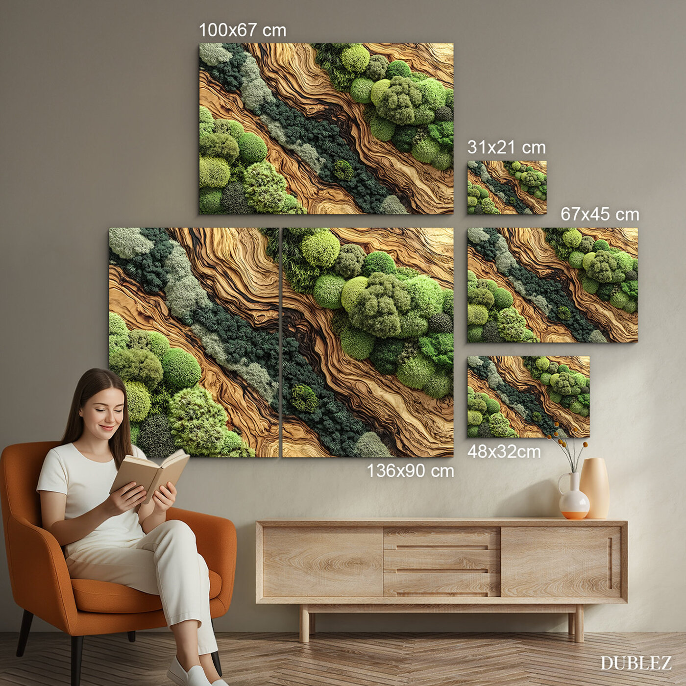 Moss picture on the wall - Forest Stream (UV print) | 136x90 cm