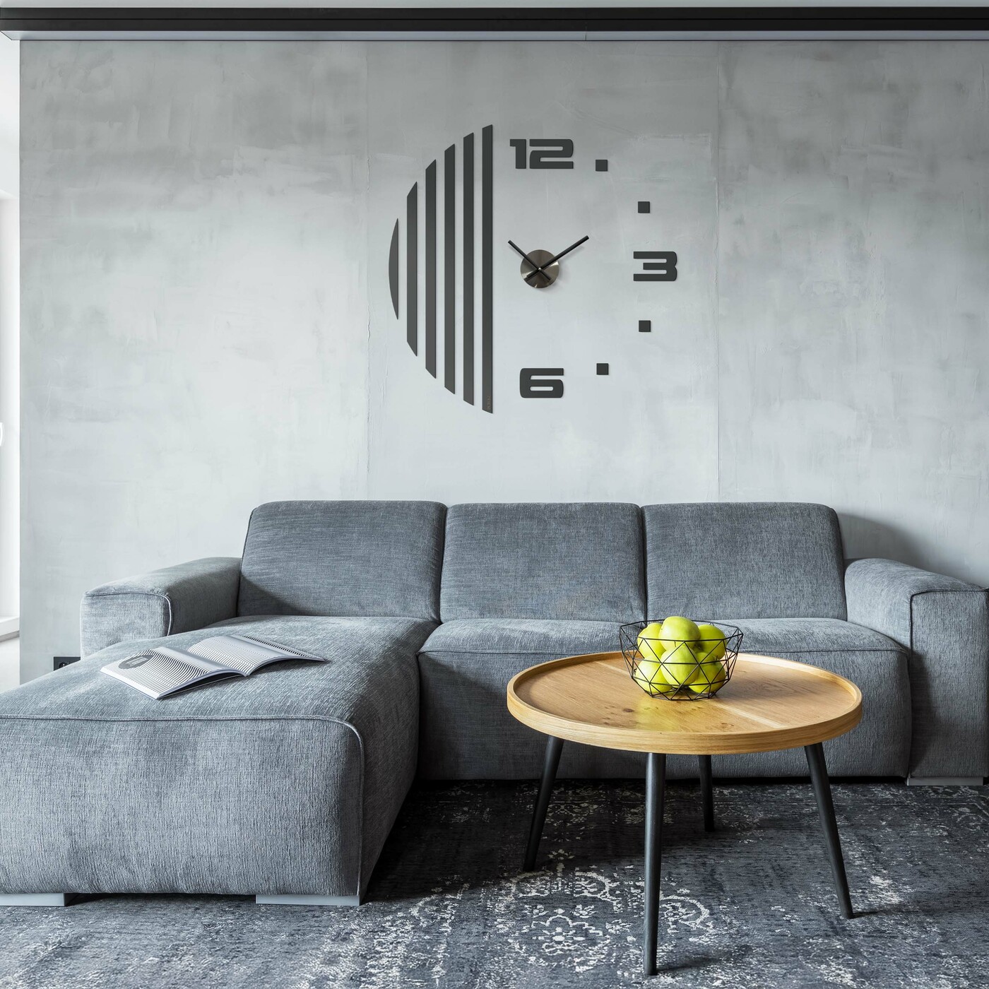 Large 3D Wall Clock - Slats | Anthracite Gray