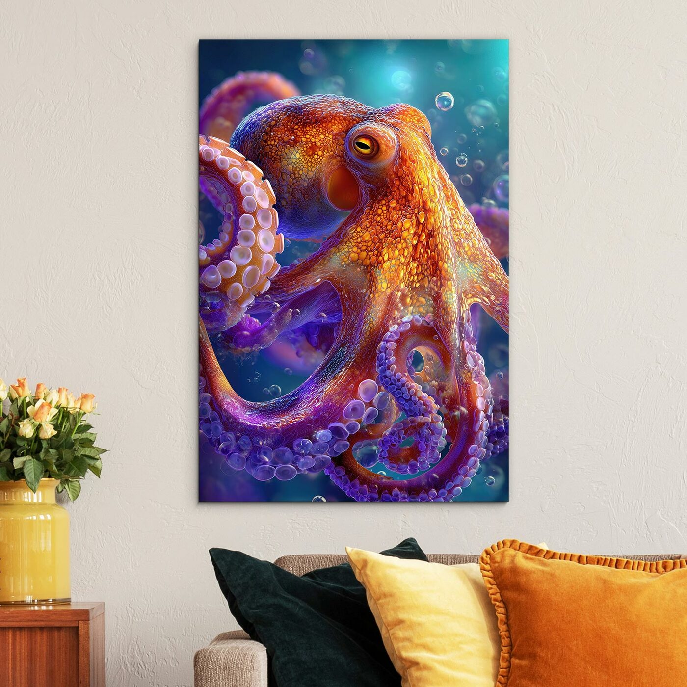 Farebná chobotnica - Umelecký obraz do interiéru