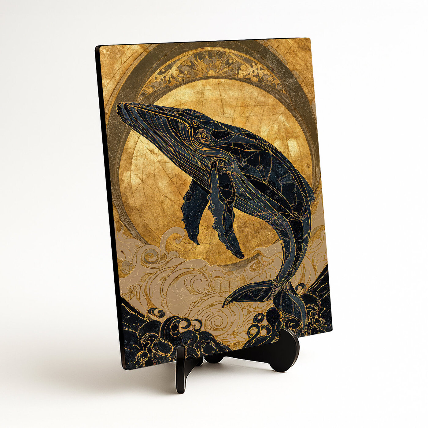 Luxusný zlatý obraz s veľrybou