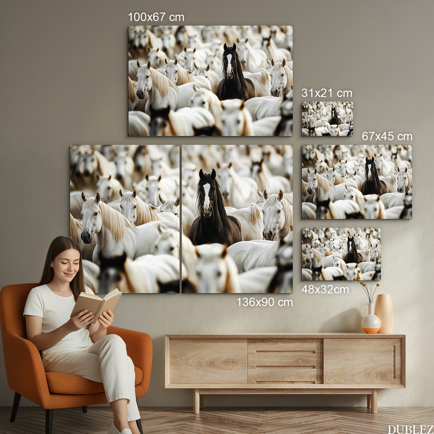 Tablou din lemn - Cireadă de cai