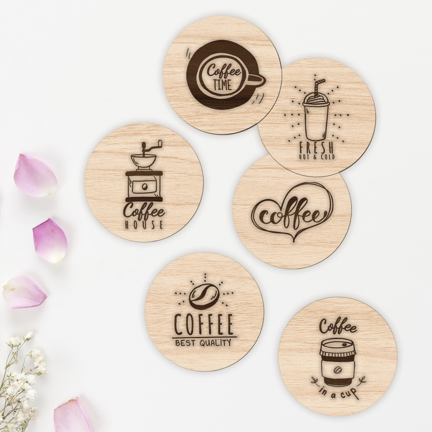 Podložky pod poháre - Coffee set (6 ks) | Buková preglejka