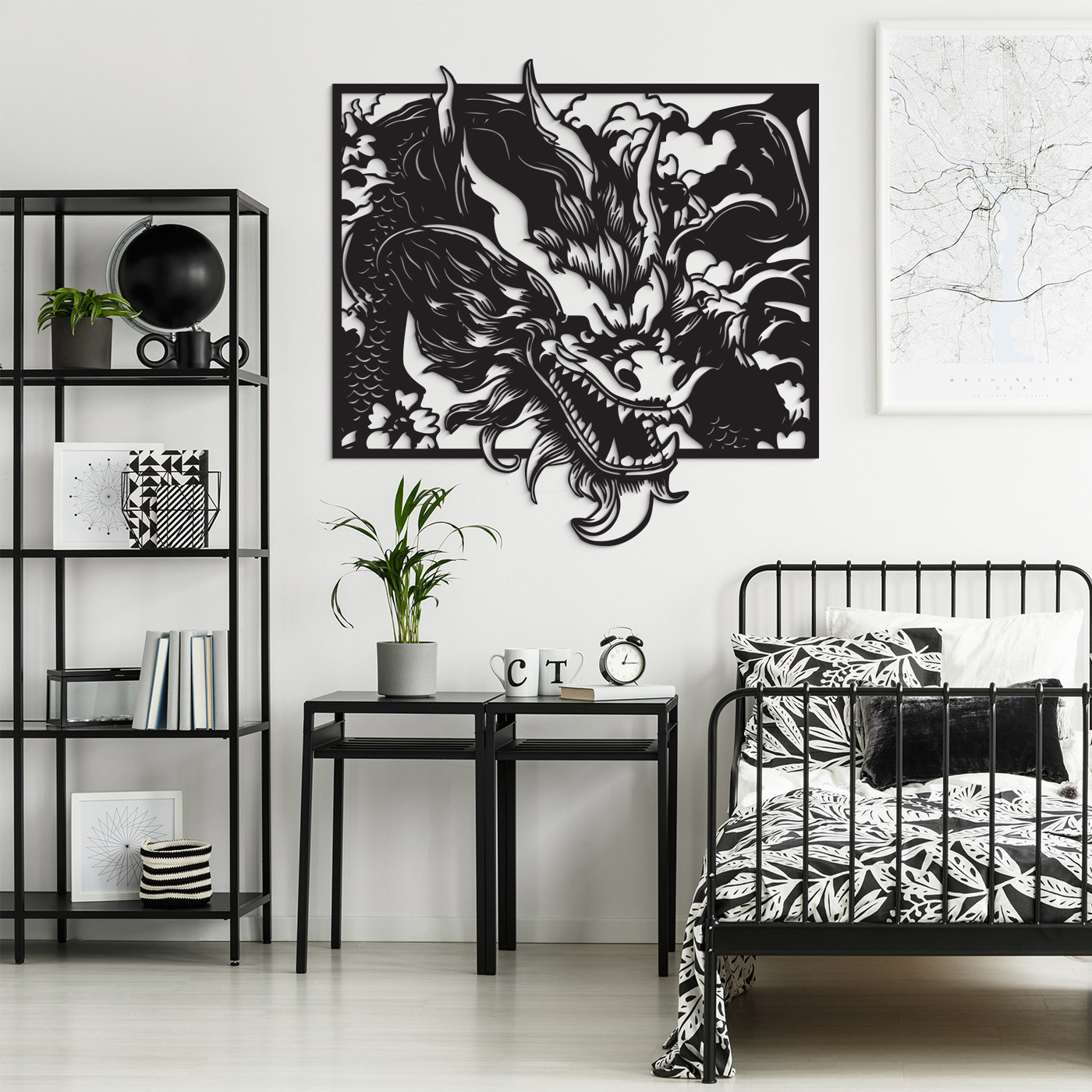 Tablou 3D decupat - Marele dragon chinezesc | Negru